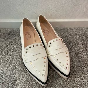 White AGL studded loafer-style shoes